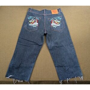 Y2K Ed Hardy Christian Audigier Men's 38 Dragon Denim 2007 Baggy Jean Capri Jort